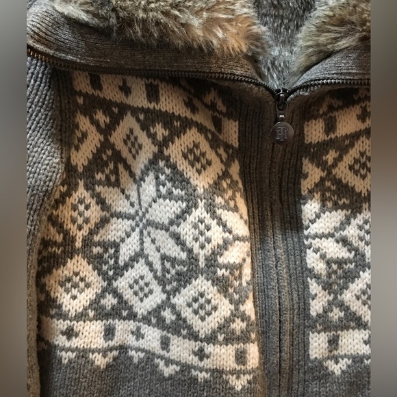 Tommy Hilfiger - Wool Blend Faux Fur Lined Knit Cardigan Fair Isle Print - M - Picture 5 of 11